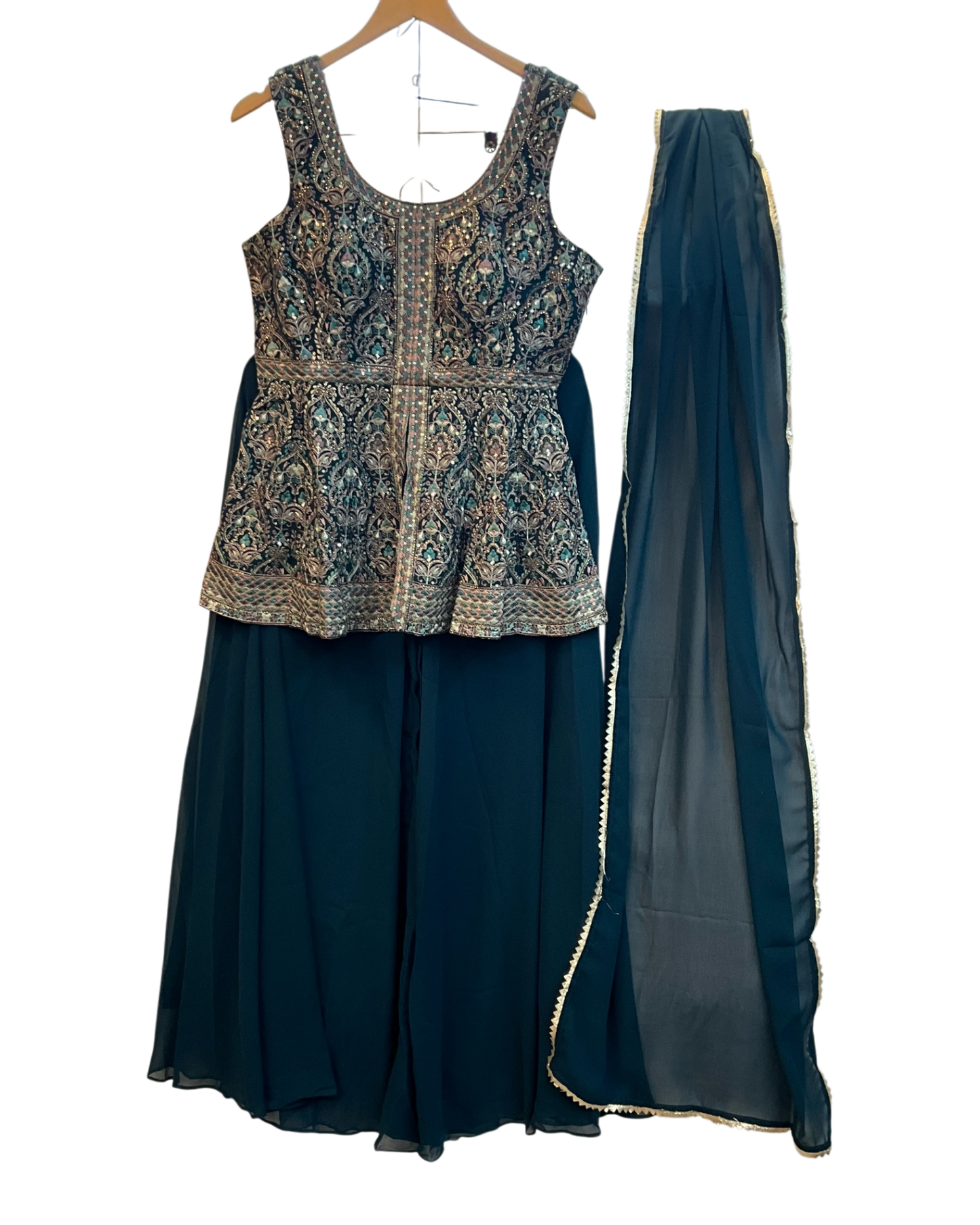 UK 12 / 38" - Dark Teal - Ladies Sharara / Palazzo Trousers Suit - UK Stock - Sangeet / Henna / Weddings - OC2467 TT