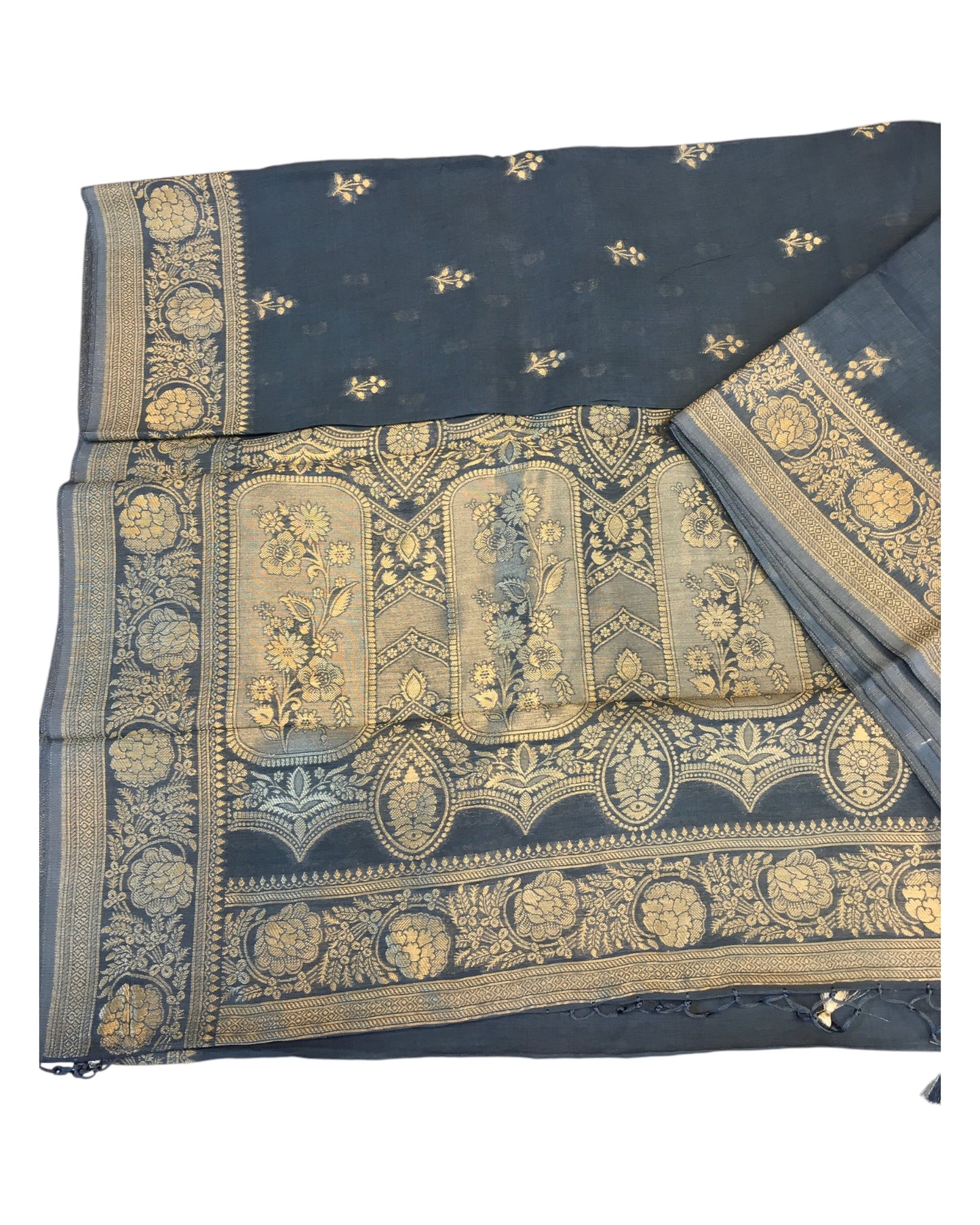 Light Grey - Traditional Handloom Banarasi Sari / Saree - with Blouse Piece - SN2402 11TY24