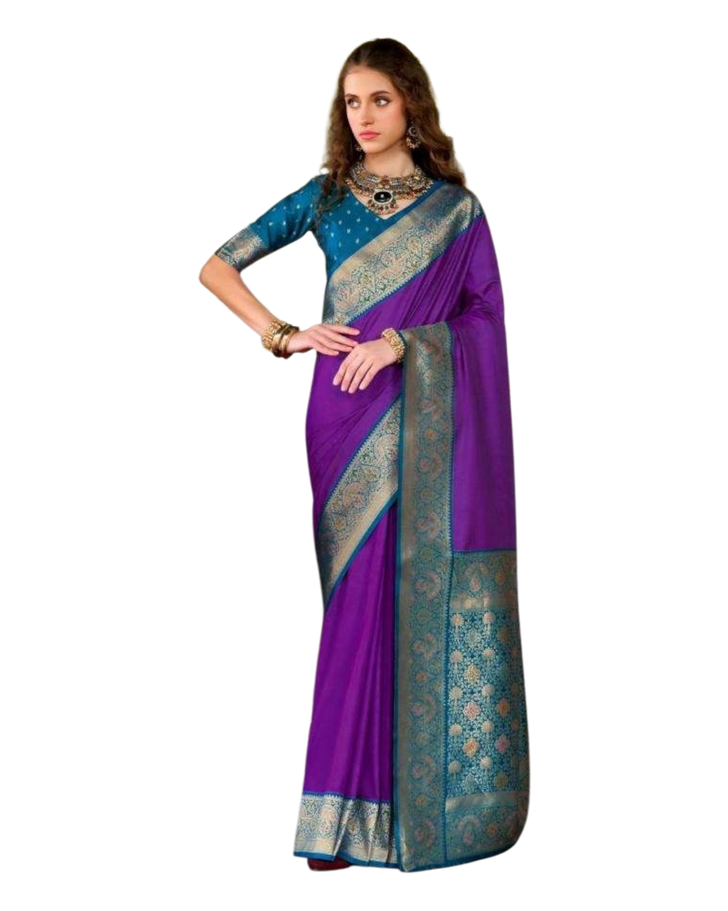 Purple - Traditional Silky Handloom Banarasi Saree with Blouse Piece -  12KH25 RP390