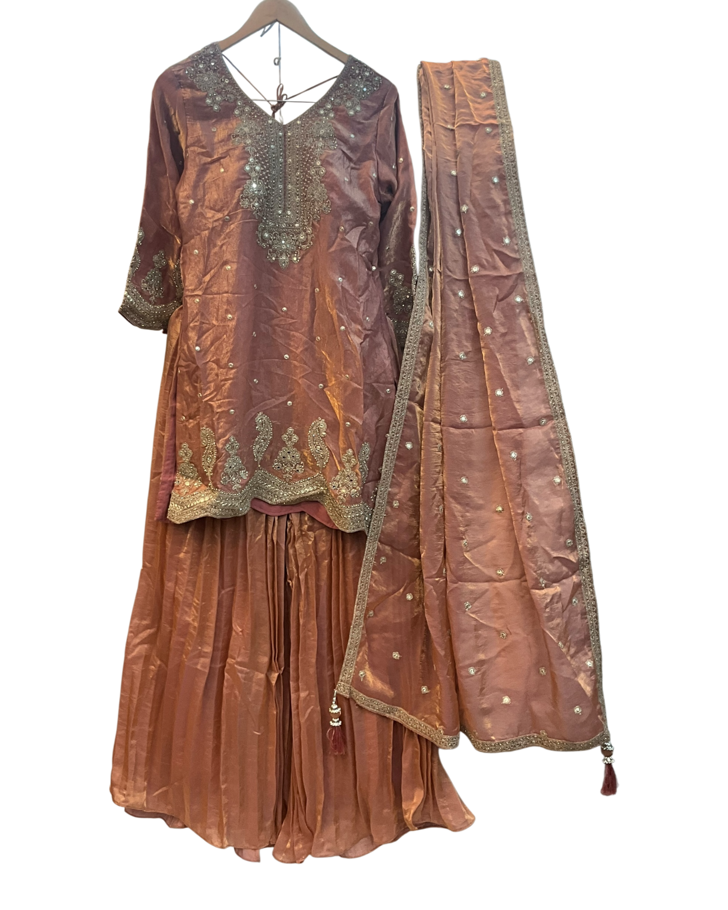 UK 12 / 38" - Rose Gold - Crepe Ladies Sharara / Palazzo Trousers Suit - Sangeet / Henna / Temple - OC83012 JA