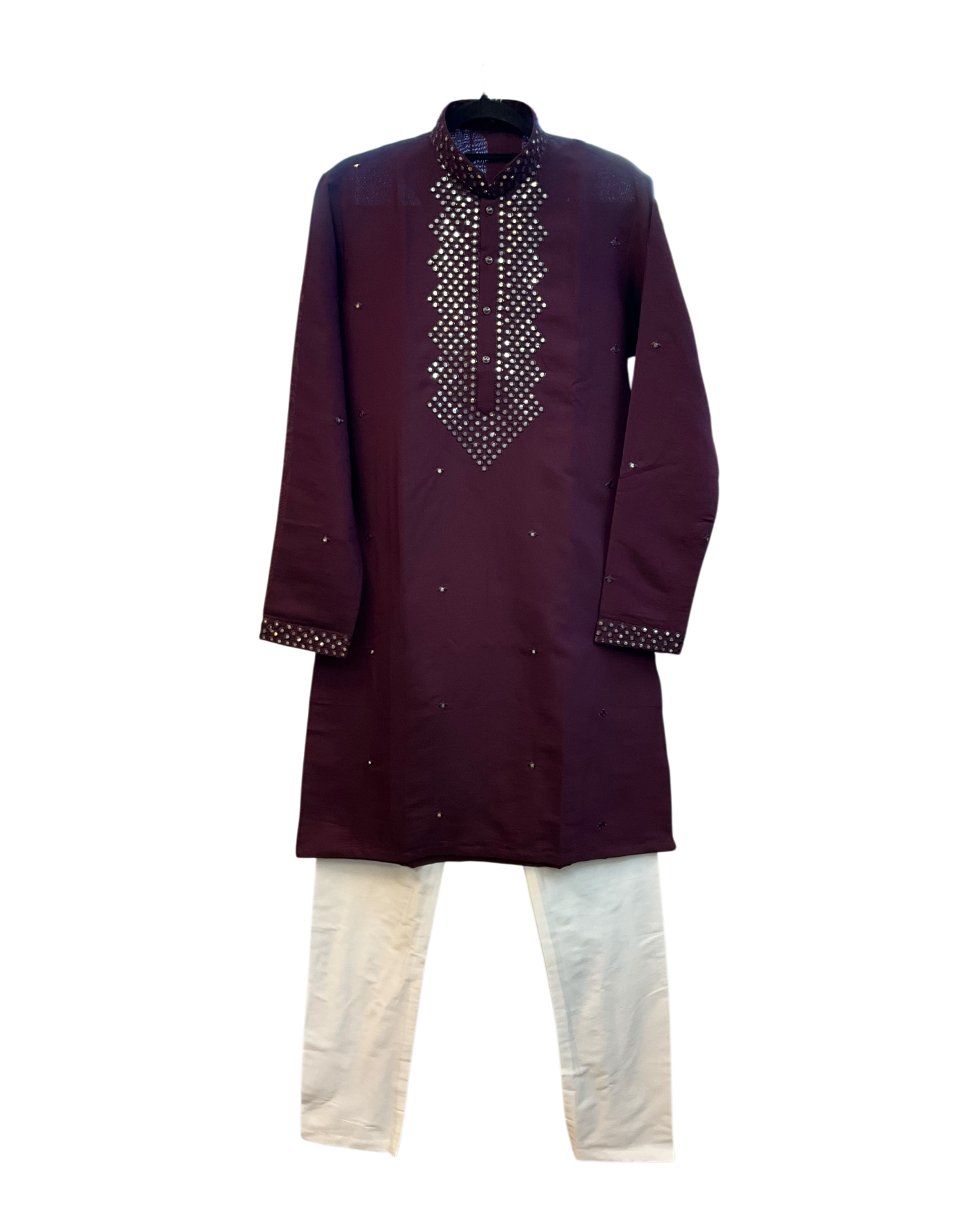 Wine - Rich MirrorWork Mens Indian Kurta set with Trousers - UK Stock - Weddings / Walimas , Sangeet, Diwali, Eid, Mehndi / Henna - VEE355 TY