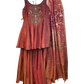 Rust / Orange - Designer Ladies Medium Spaghetti Top Palazzo Trousers Suit - Size 12 (38") - VMK KRUPA RJ