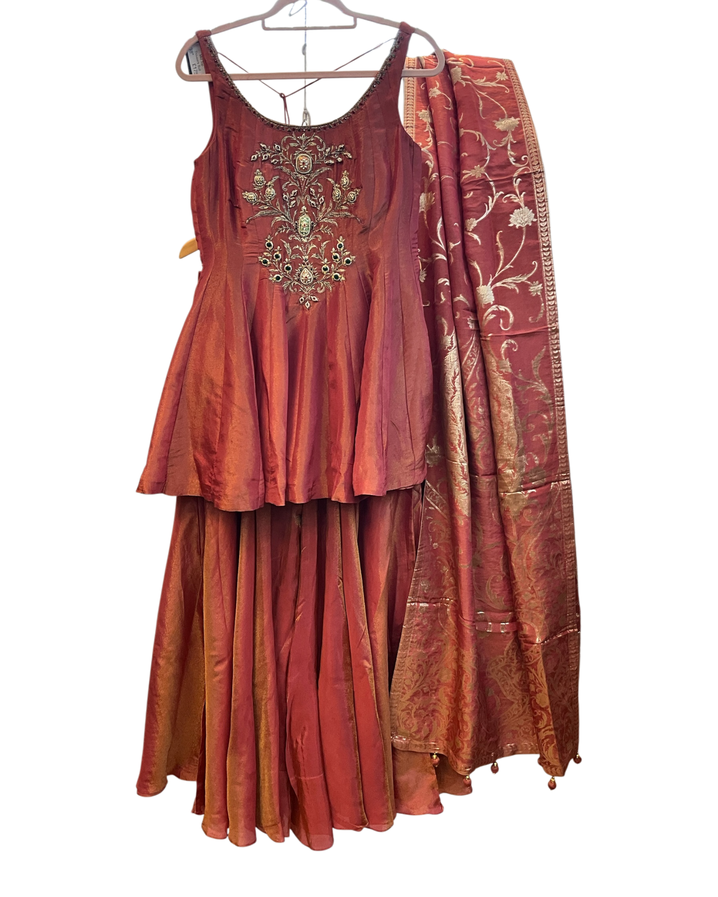 Rust / Orange - Designer Ladies Medium Spaghetti Top Palazzo Trousers Suit - Size 12 (38") - VMK KRUPA RJ