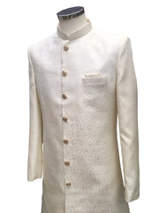 Cream - Classic Self Brocade Sherwani with Gold Buttons -  BS786 JP 0823