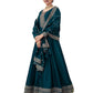 Cotton / Silky Teal Anarakali  Long Dress with Trousers - Size 10 (Bust 36") - VF67741 TY 1024