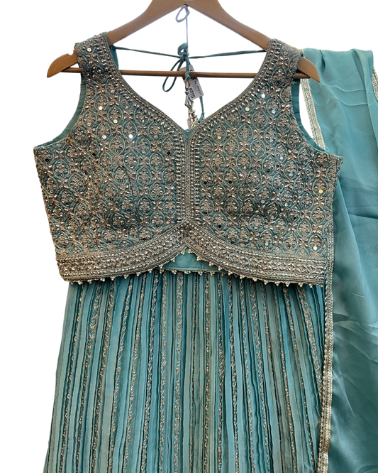 SALE ! Size UK 16 (42") Light Blue Pastel - Lehenga Set - Mehndi / Sangeet / Bridesmaids / Weddings / Garba  - UK Stock - 24h Dispatch - KTC250627  TK26