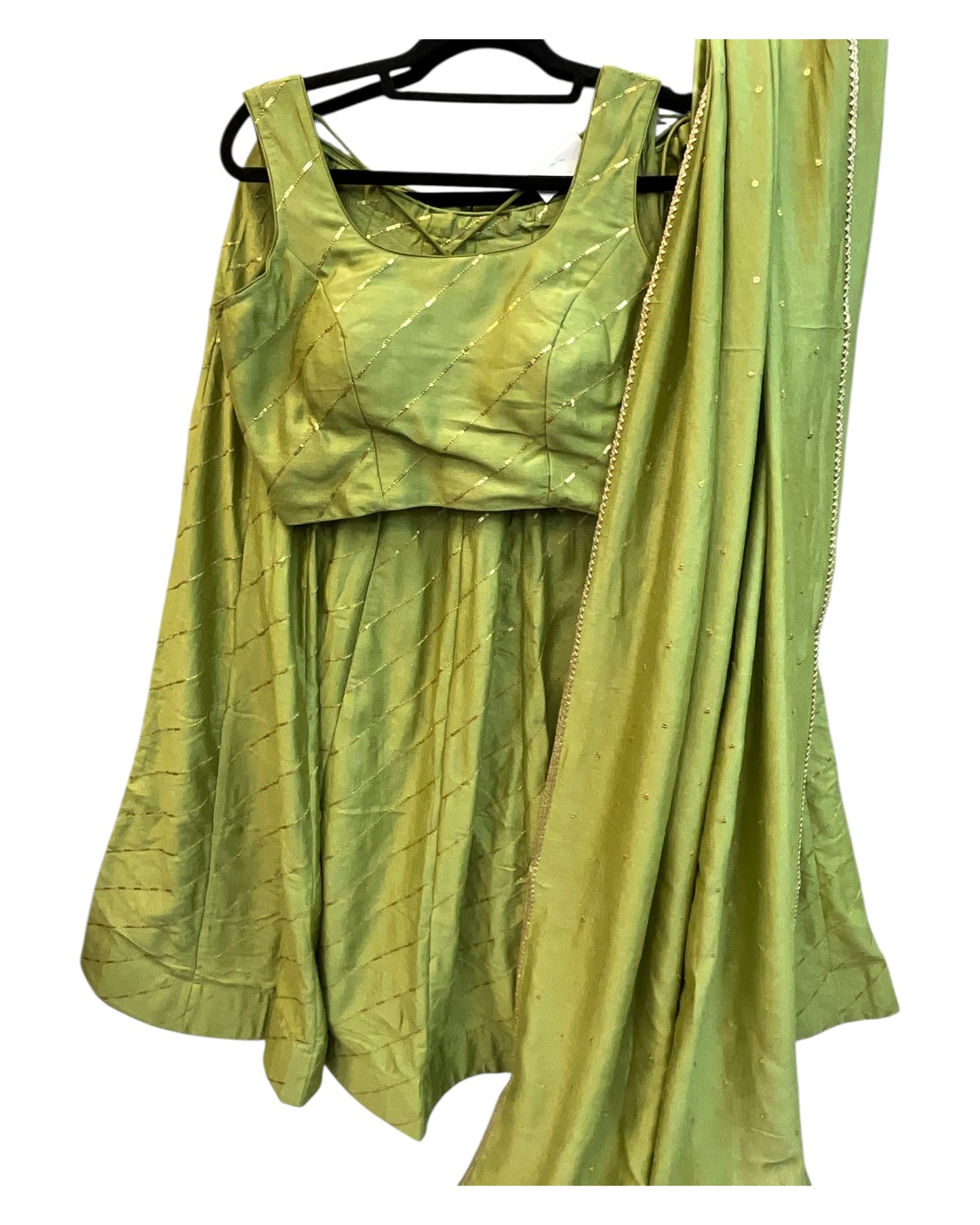 Light Green -  Dupion Silk Lehenga Set -  - Garba / Dandia , Mehndi / Sangeet / Weddings Size UK 12 (38" Bust) Adjustable to Size 14 - UK Stock - 24h Dispatch - AF2506 09TY25