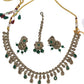 Green - Medium Size Antique Gold Finish Necklace Set with Earrings - KAJ1017 04C24