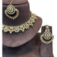 Maroon - Medium Size Antique Gold Finish Necklace Set with Earrings & Tika Head piece - JD7468  R 0525