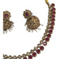 Magenta - Small - Antique Gold Finish Necklace Set with Earrings - AE2403 C 0724