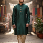 Bottle Green - Silky Mens Indian Kurta set - UK Stock - Ideal to Pair with a Waistcoat - VEE1095 KJ