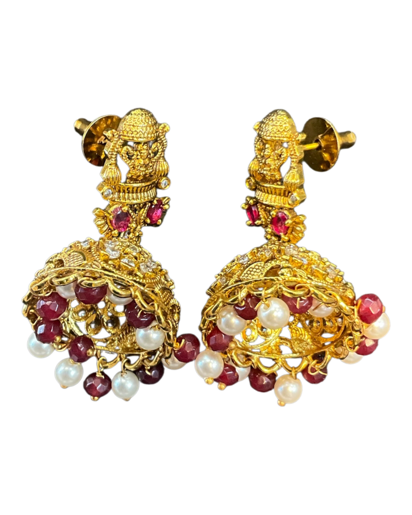 Maroon - Medium - Antique Gold Finish Traditional Earrings - Bollywood - Weddings - AE2611 P