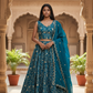 Turquoise Blue - Banarasi Brocade Silky Lehenga Set - Mehndi / Sangeet / Bridesmaids / Weddings / Garba  - Size UK 12 (38" Bust) Adjustable to Size 14 - UK Stock - 24h Dispatch - AF2601 02VP26