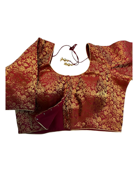 38" & 42" - Maroon - Banarasi Brocade Saree / Lehenga Blouse -UK Stock - Quick Dispatch - X1126 01A25
