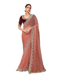 Coral Pink - Fancy Saree with contrast Blouse Piece - UK stock - 24hr Dispatch - TFH206TT