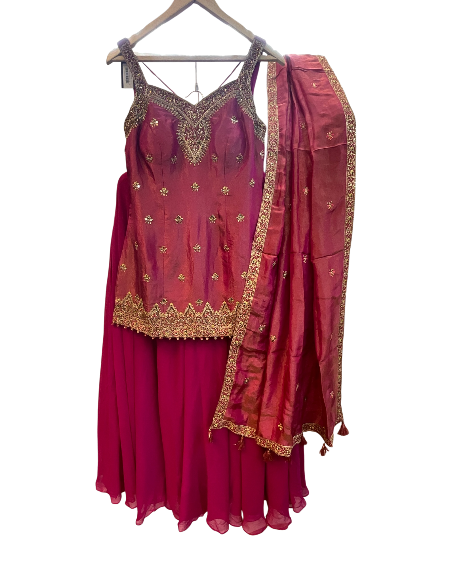 Size 12 (38") - Fuchsia / Magenta Pink - Designer Ladies Medium Length Sleeveless Top Palazzo Trousers Suit - VMK Varuna RA