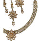 Gold / Neutral - Medium Size Antique Gold Finish Necklace Set with Earrings & Head Piece /Tika- SLV80  11H24