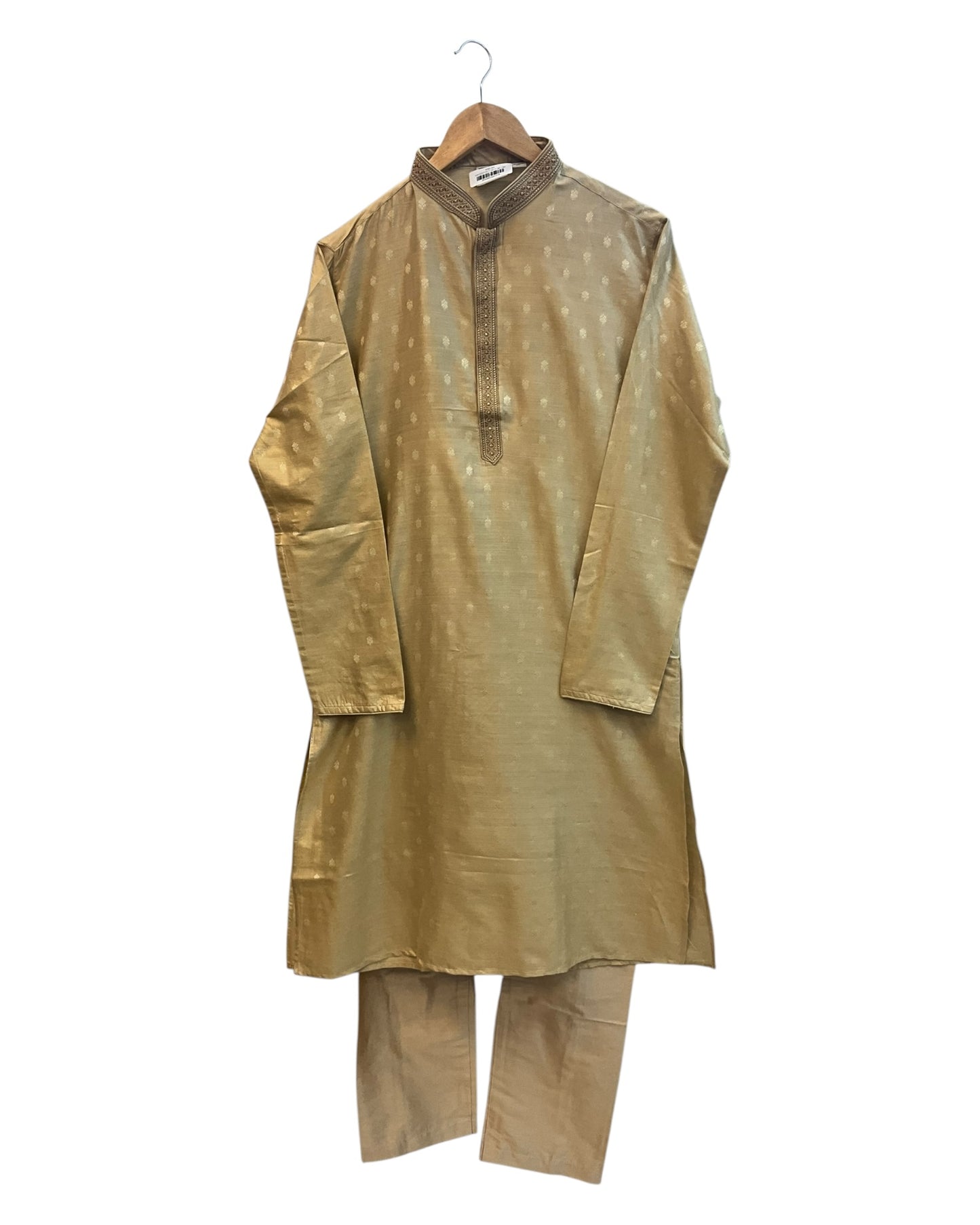 Beige / Gold - Rich Linen Mens Indian Kurta set - UK Stock - Weddings / Walimas , Sangeet, Diwali, Eid, Mehndi / Henna - NAD25715 VY