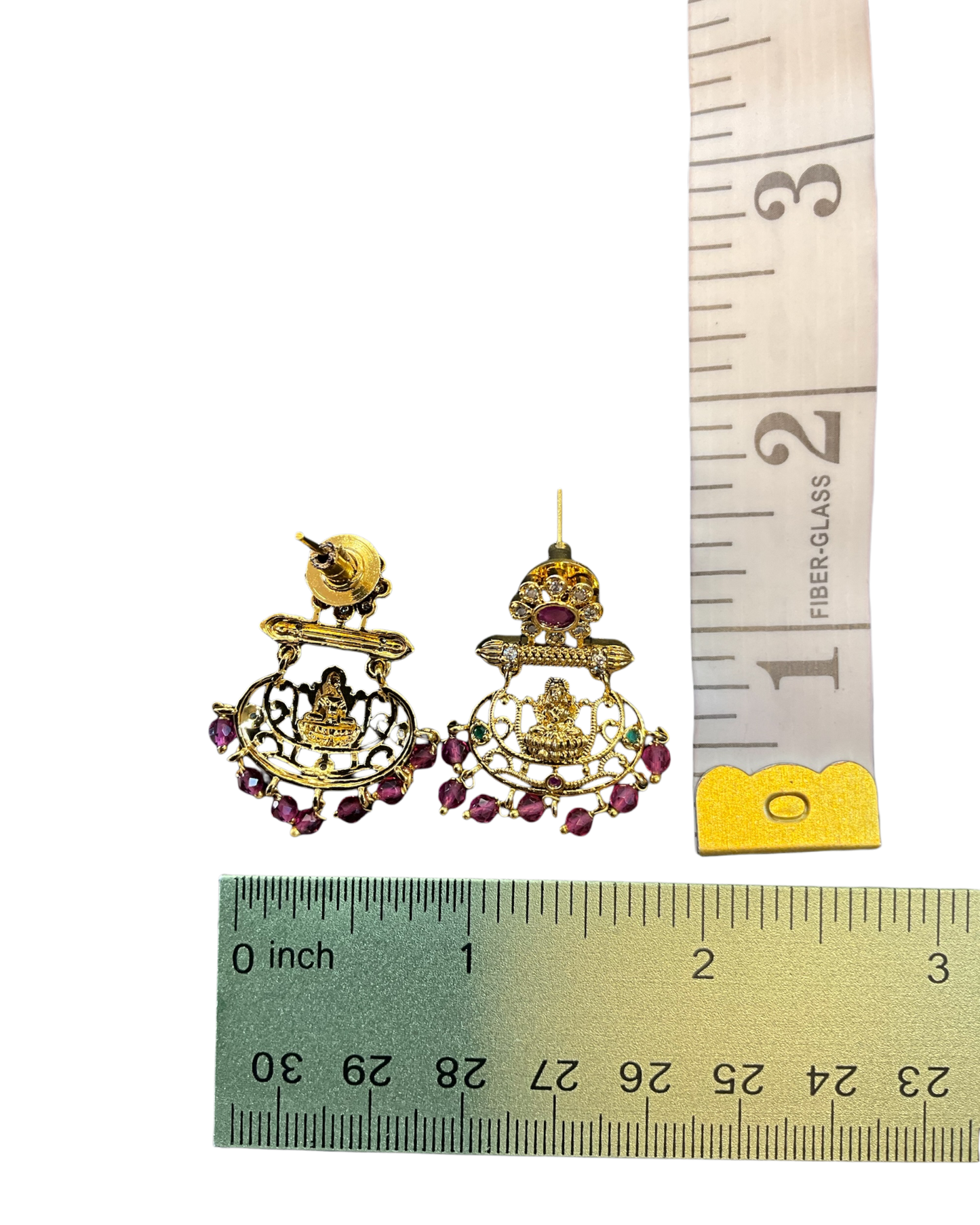 Magenta Pink - Medium - Antique Gold Finish Traditional Earrings - Bollywood - Weddings - AE2606 V