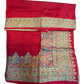 Red - Traditional Block Printed Dupion Silky Saree with Blouse Piece - UK Stock - 2/3 days Delivery  12KC25 K914