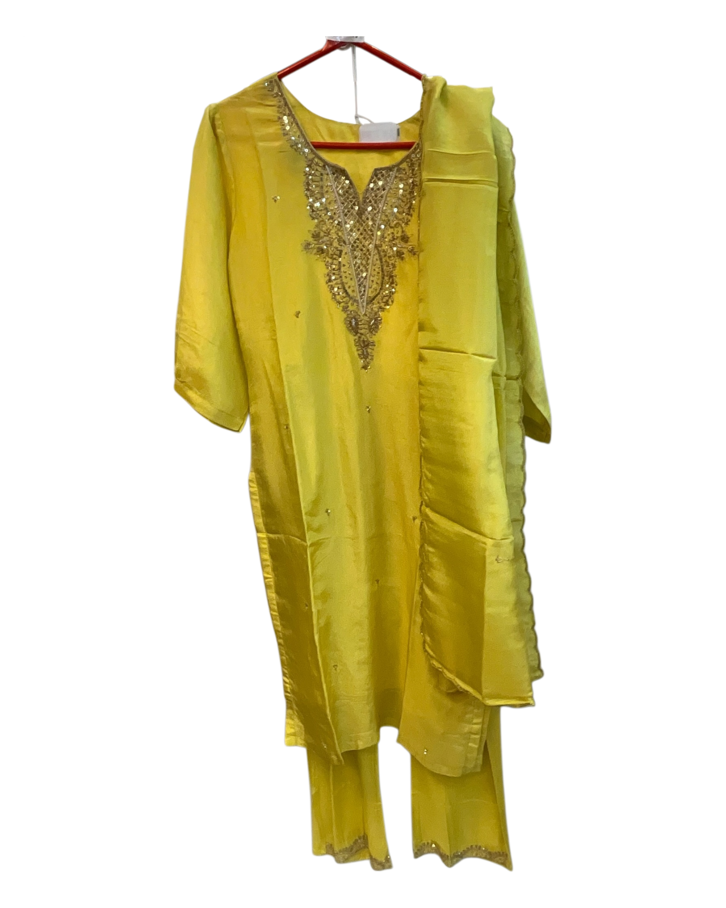 UK14 / 40" - Lemon Yellow - Silky Ladies Trousers Suit - Sangeet / Henna / Temple - KCS250190 TY