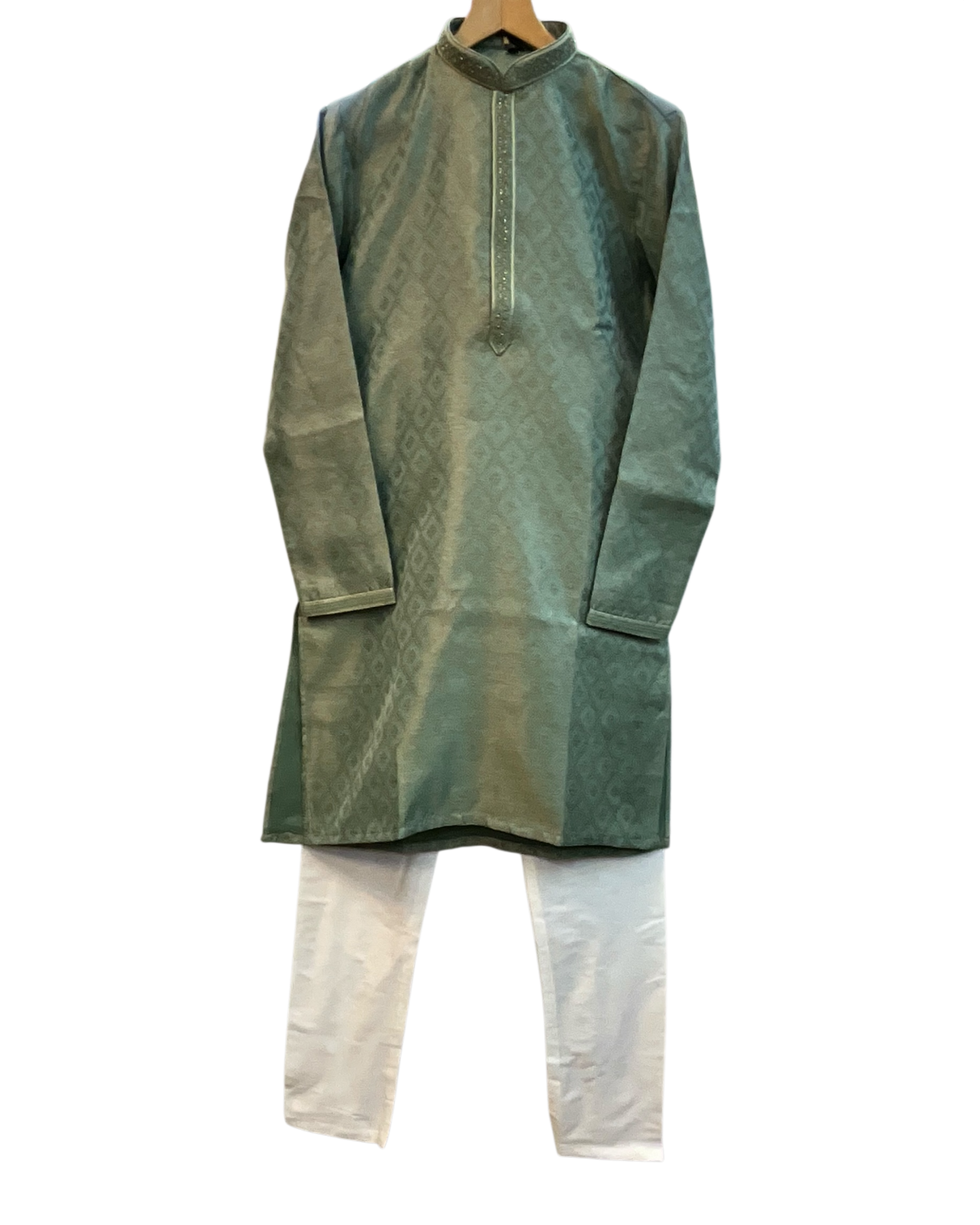 Sea Green - Banarasi Handloom Brocade Mens Indian Kurta set with Trousers - UK Stock - Weddings / Walimas , Sangeet, Diwali, Eid, Mehndi / Henna - VEE2509 VR