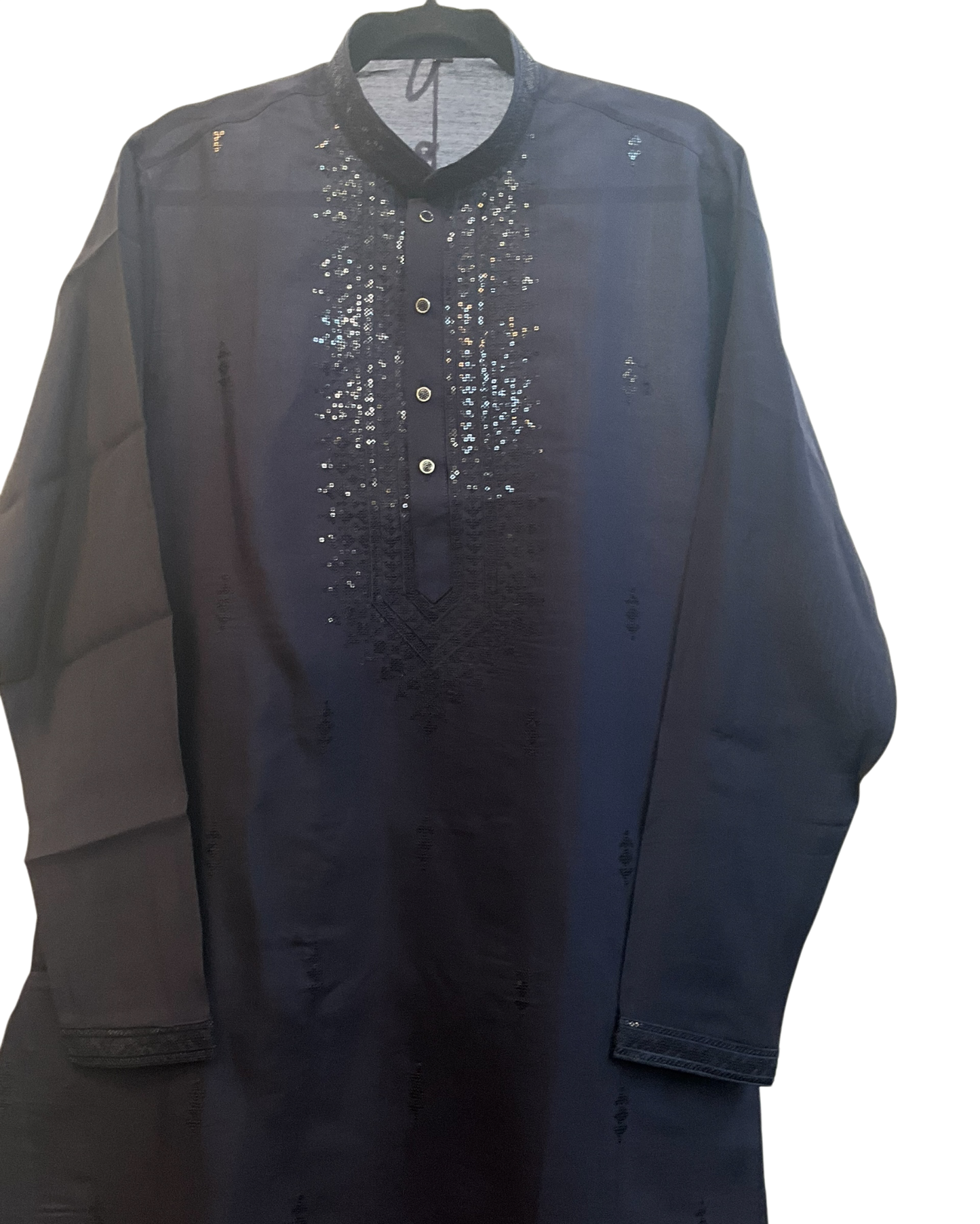 Dark Navy Blue - Soft Cotton Infused Mens Kurta Set with Rich Sequins Embroidery - Sangeet Mehendi Haldi - KCS3001 06KH26