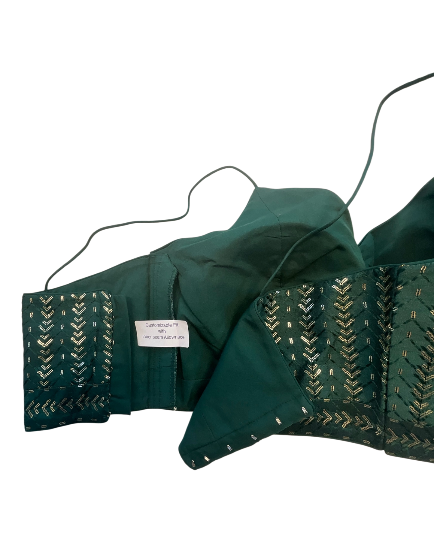 36" / UK 10 - Dark / Bottle Green - Sequins Work Strap Saree Blouse with cups - UK Stock - Quick Delivery - RNK - R780 -KK