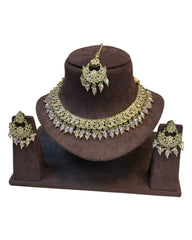 Pink - Medium Size Antique Gold Finish Necklace Set with Earrings - RZ31 KYp