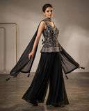 UK 12 / 38" - Black - Designer Ladies Medium Length Top Palazzo Trousers Suit - UK Stock - 2/3 days delivery - VMK Zilmil RY