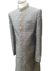 Grey - Classic Self Brocade Sherwani with Gold Buttons -  BS786 JP 0823
