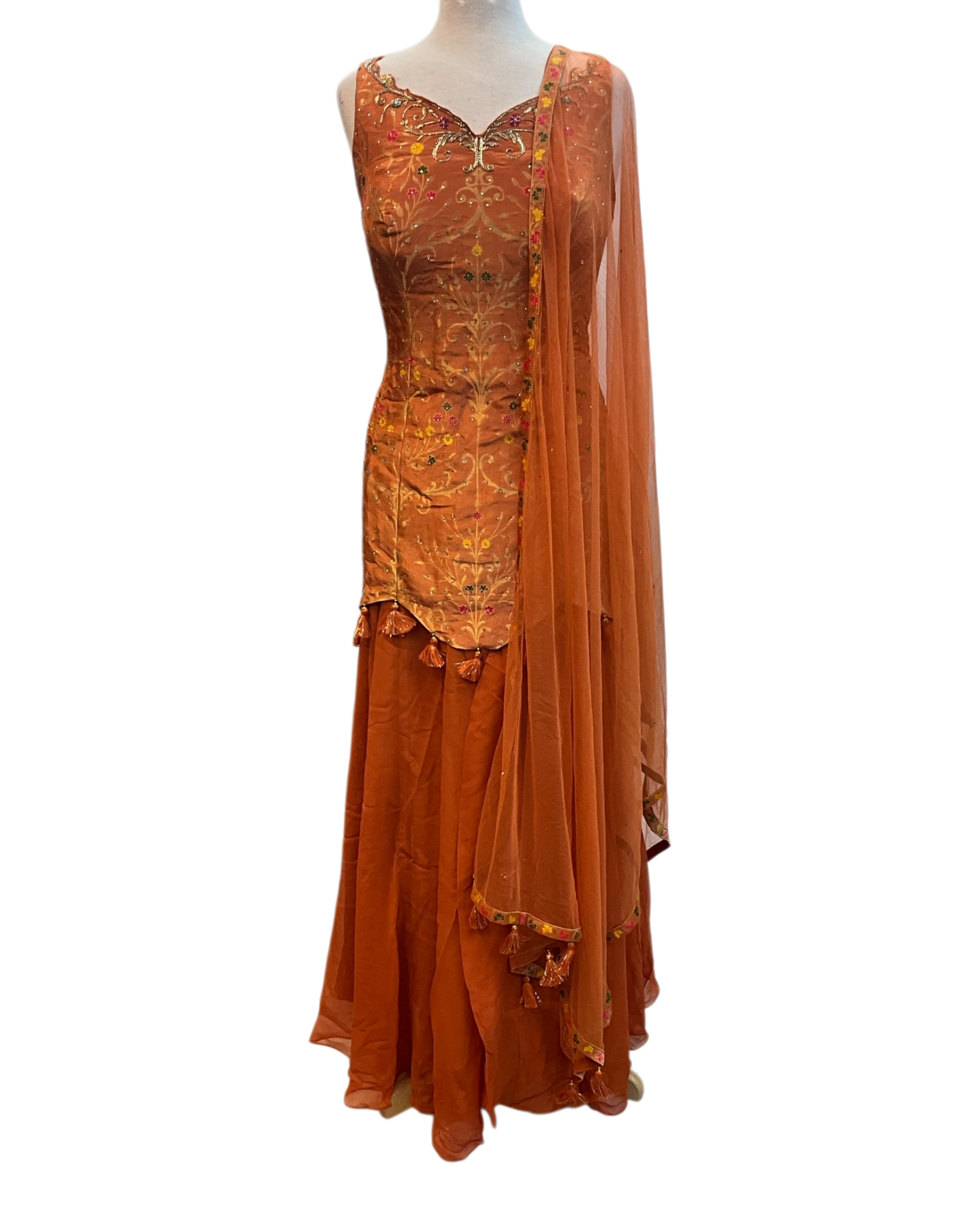 Size 18 (44") - Rust / Orange - Designer Ladies Medium Top Palazzo Trousers Suit - VMK AGNI RY