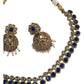Navy Blue - Small - Antique Gold Finish Necklace Set with Earrings - AE2403 C 0724