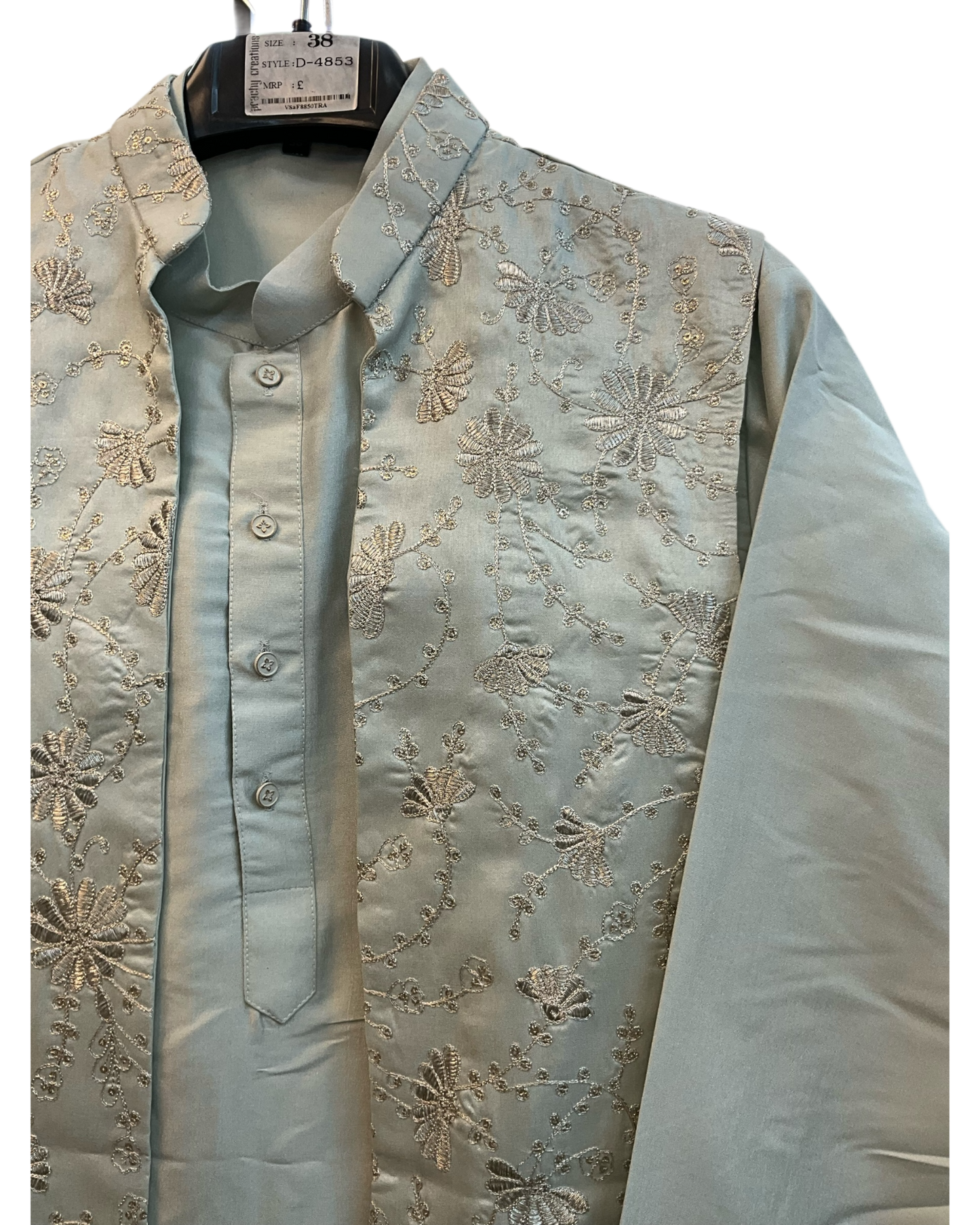 Light Grey / Silver - Mens Fully Embroidered Long Waistcoat with Rich Kurta set - KCS4853 03TH26