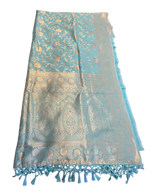 Light Turquoise - Traditional Handloom Saree with Blouse Piece - UK stock - 24hr Dispatch - SP2628 KR