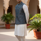 Petrol Blue - Premium Banarasi Handloom Brocade - Mens Indian Waistcoat - UK Stock - 24 hr Dispatch - VNS2604 03KP26