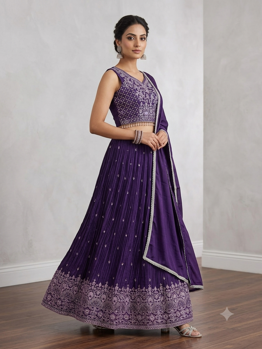 SALE ! Size UK 12 (38") Purple - Lehenga Set - Mehndi / Sangeet / Bridesmaids / Weddings / Garba  - UK Stock - 24h Dispatch - PC2609  07xyz26