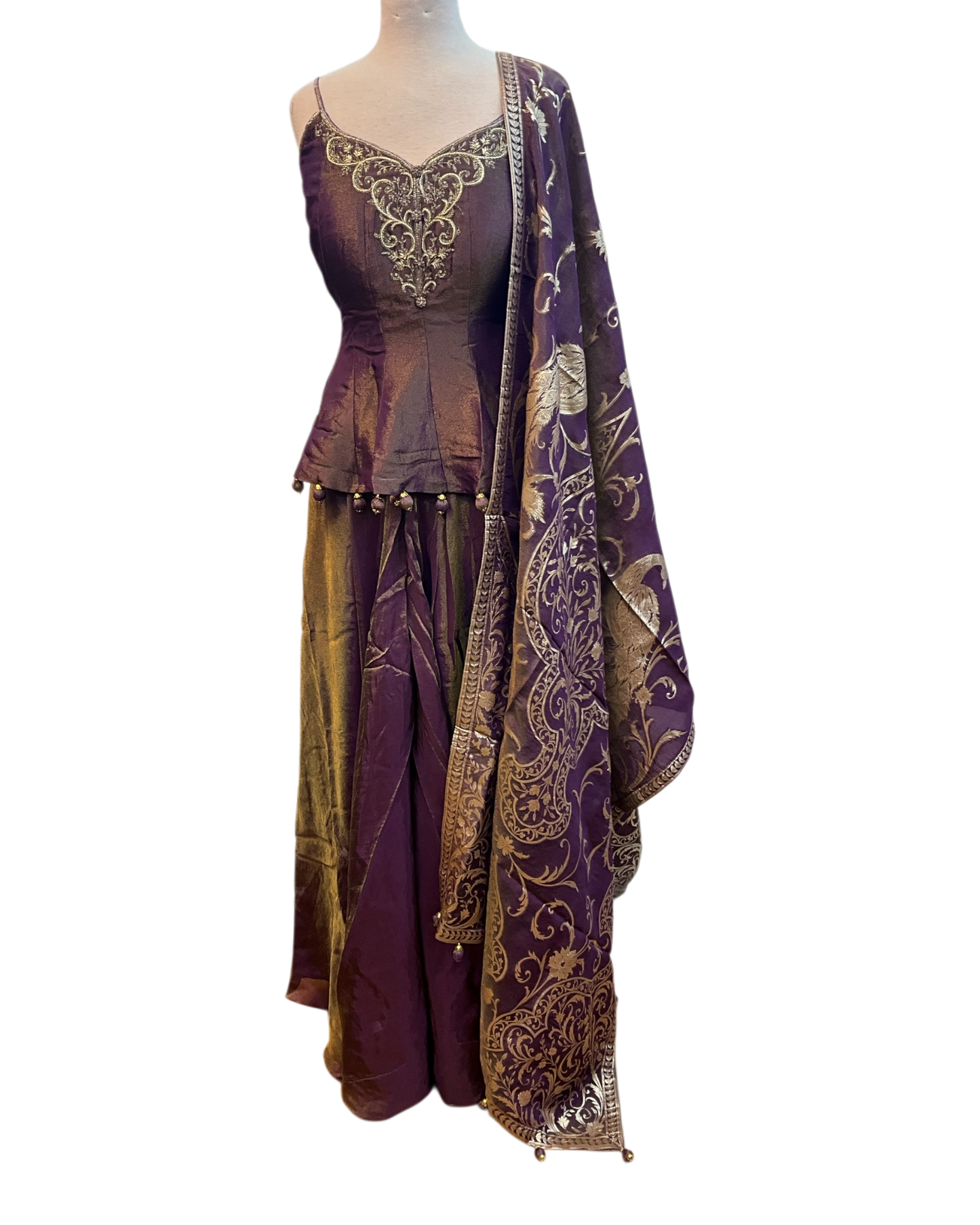 Wine - Designer Ladies Medium Spaghetti Top Palazzo Trousers Suit - Size 12 (38") - VMK KRUPA RJ