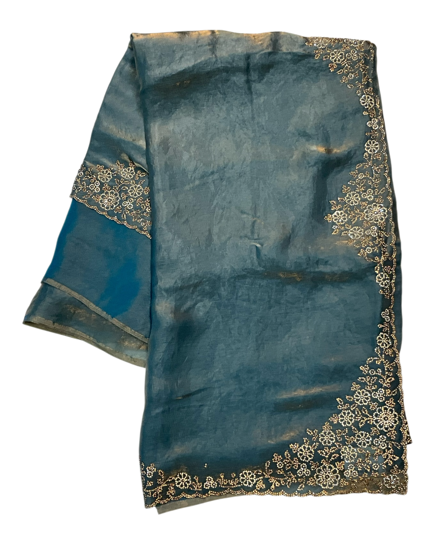 Turquoise - Rich Saree with Stone Work Border and Blouse Piece - UK stock - 24hr Dispatch - RS2511 TA