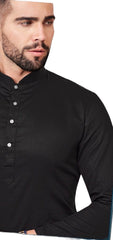 Leather Cotton Mens Indian Kurta set in Black - for Sangeet, Mehndi, Eid Celebration (with smart trousers) - Farishta KP