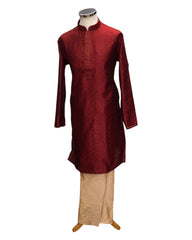 Maroon - Handloom Banarasi Mens Indian Kurta set - Weddings / Walimas , Sangeet, Eid, Mehndi / Henna - KCS1012 KR 0824 KP