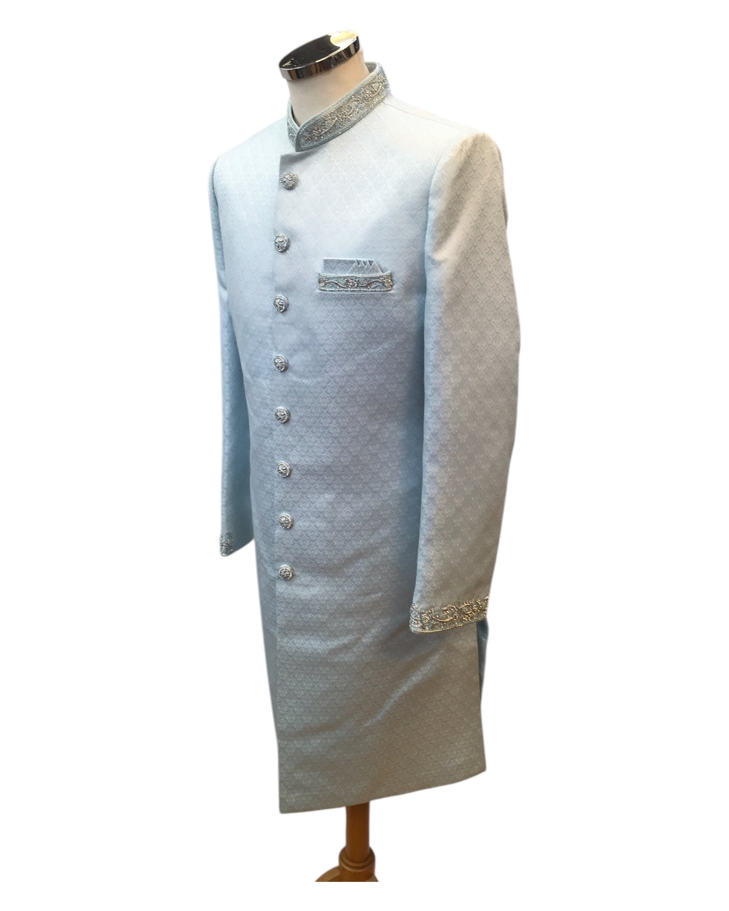 Sky / Light Blue - Rich Banarasi Brocade Sherwani with Zardosi Hand Embroidery -  BS978 01KYV25