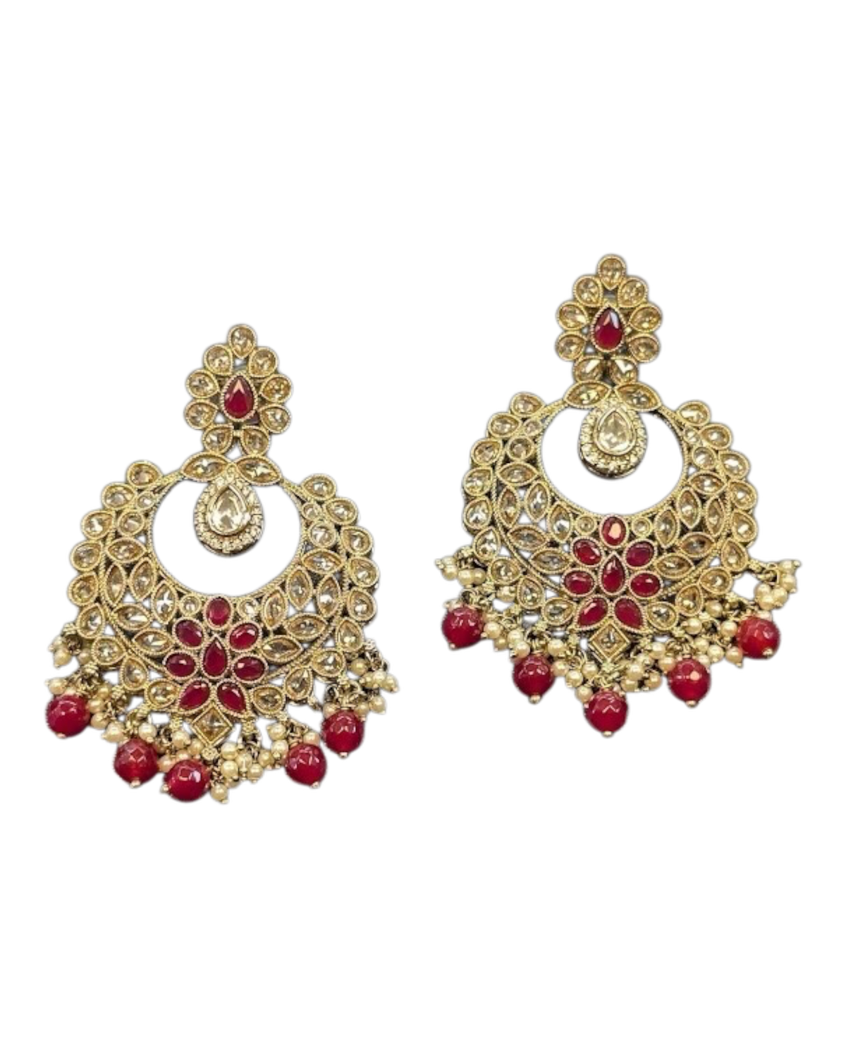 Regal Ruby Floral Crescent Kundan Chandbali Earrings - Bollywood - Weddings - 6ER166 09A26