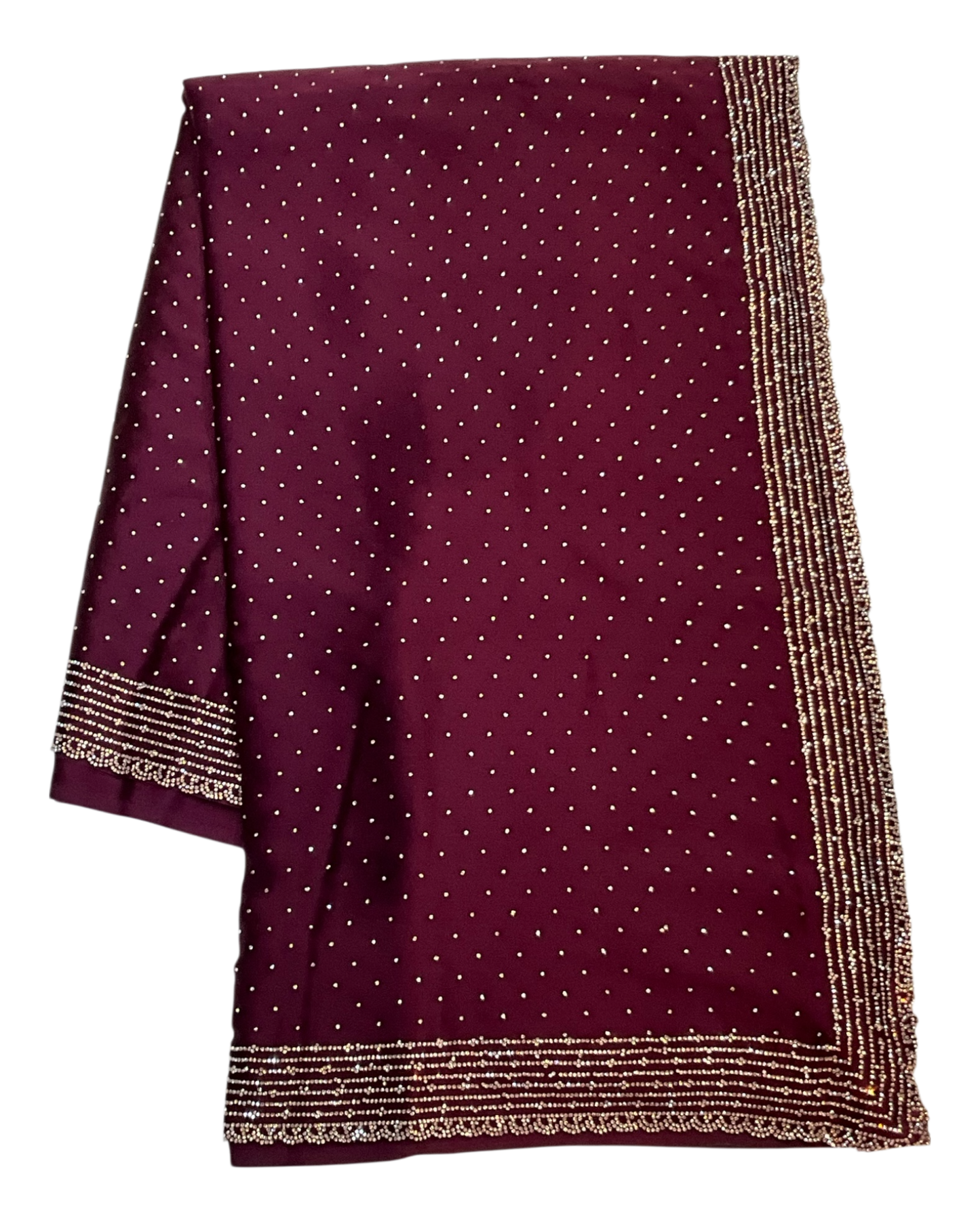 Wine - Classic Satin Crepe Saree with Stone Work and Blouse Piece - UK stock - 24hr Dispatch - RS2531 VY