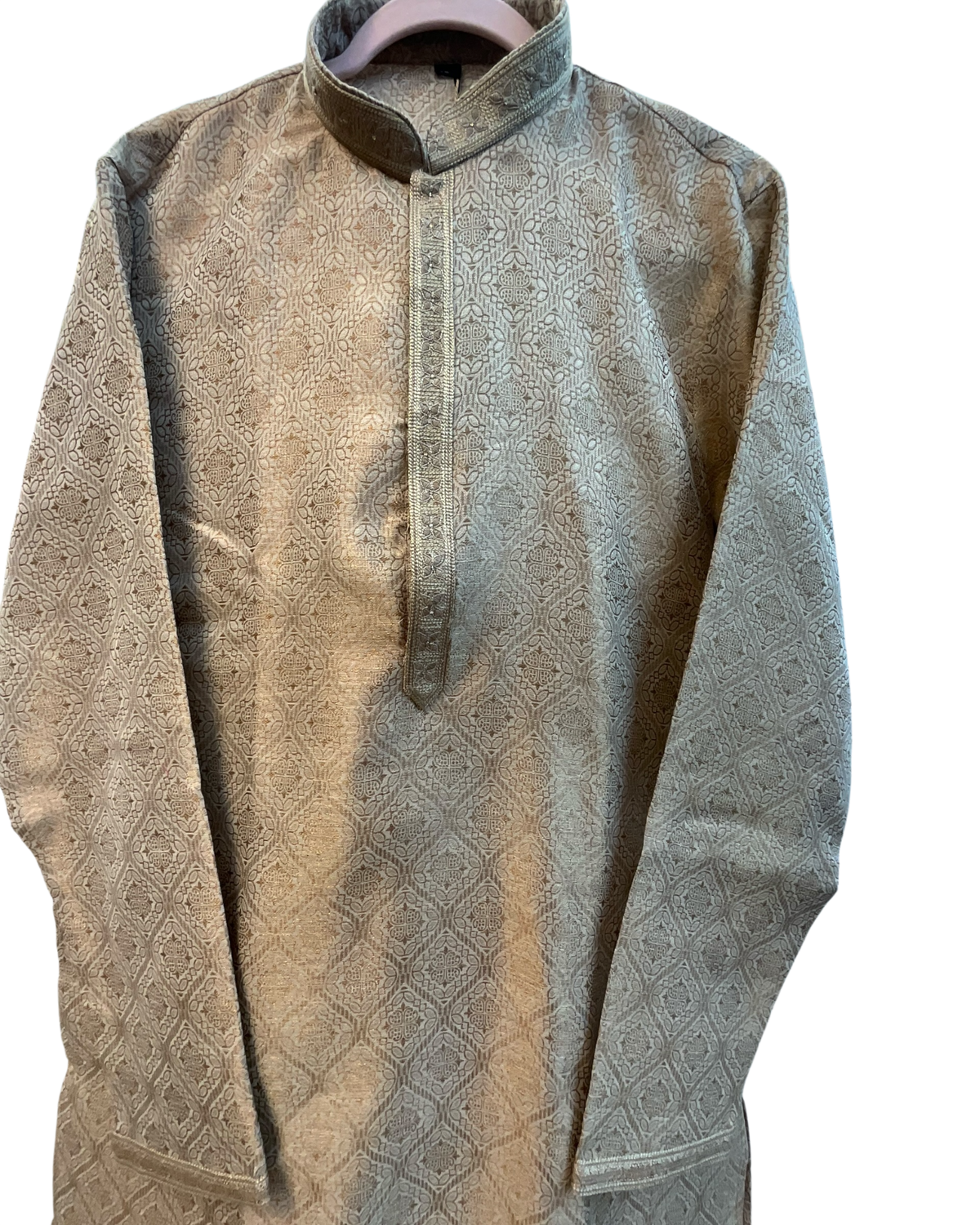 Light Brown - Banarasi Handloom Brocade Mens Indian Kurta set with Trousers - UK Stock - Weddings / Walimas , Sangeet, Diwali, Eid, Mehndi / Henna - VEE2508 VR