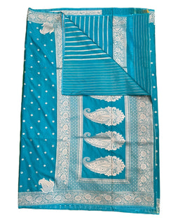 Turquoise Blue - Classic Banarasi Soft Silky Saree with Blouse Piece - UK stock - 24hr Dispatch - UST2501 VT