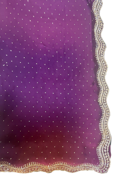 Fuchsia / Magenta Pink - Saree with Thread / Stone Work and Blouse Piece - UK stock - 24hr Dispatch - SP2611 VP