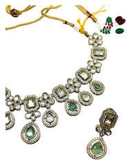 Light Green - Medium Size Antique Gold Finish Choki Necklace Set with Earrings - Bollywood - AVON-KU1320  08KA25