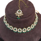 Green - Medium Size Antique Gold Finish Necklace Set with Earrings - RAK122  R 0424