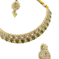 Henna Green - Medium Size Antique Gold Finish Necklace Set with Earrings & Head Piece - 6NS449 04H26